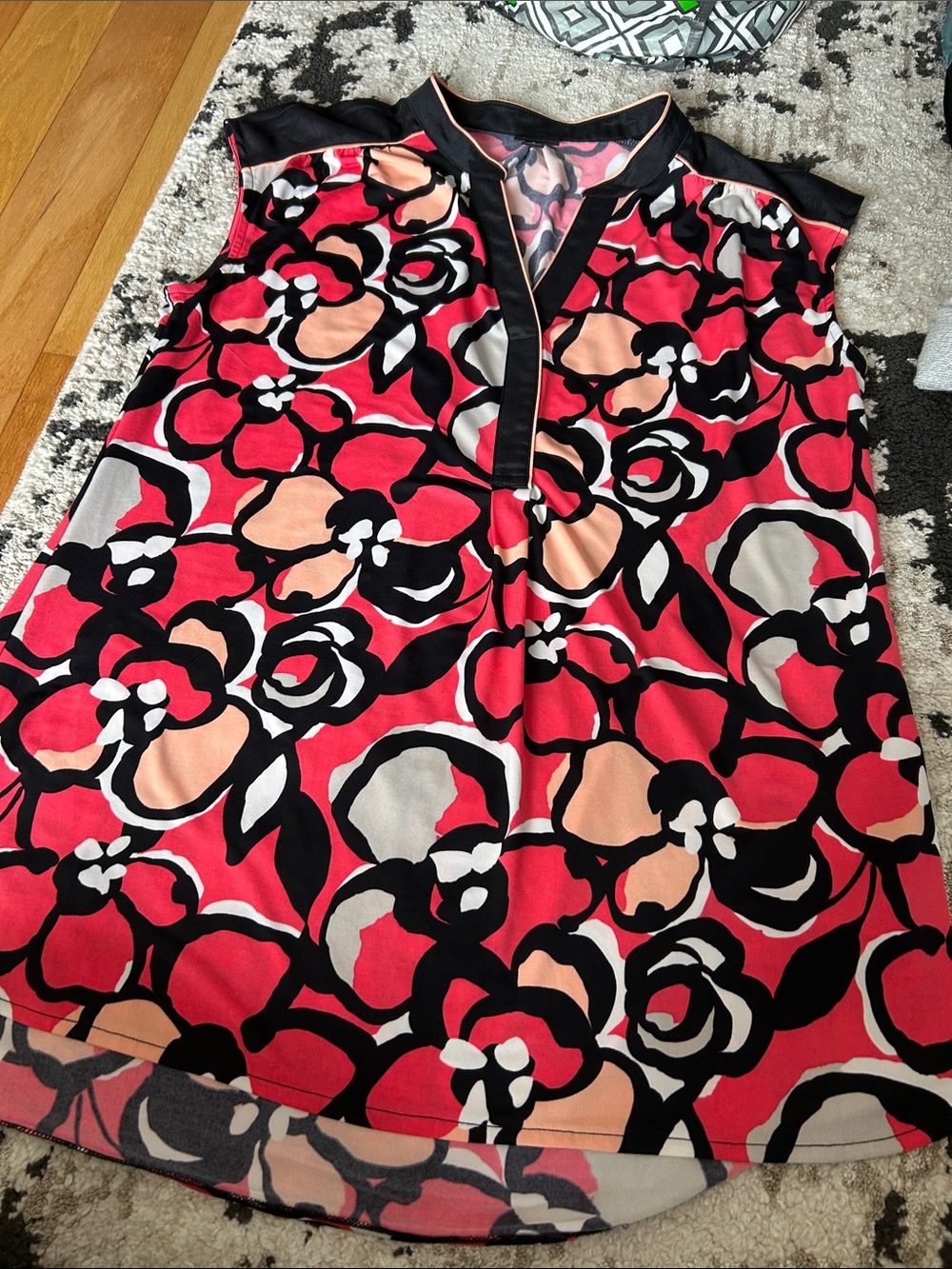 Worthington Black-Trim Floral Top with Pink & Peach Accents